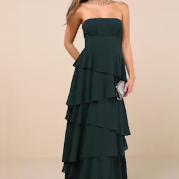 Lulus Gorgeous Essence Emerald Strapless Tiered Maxi Dress - Picture 1 of 1